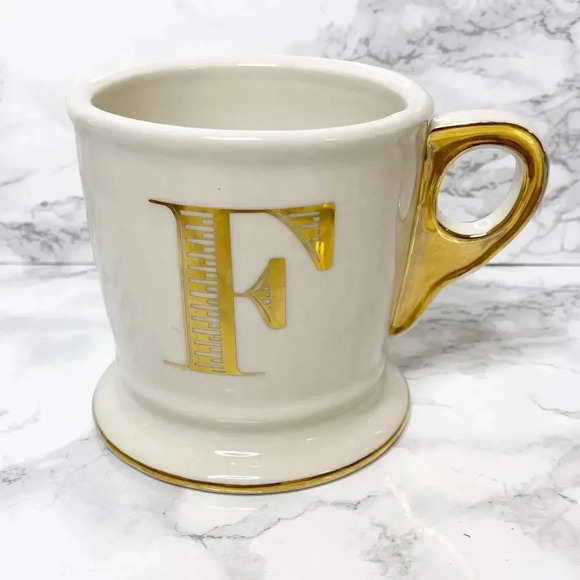 ANTHROPOLOGIE Gold Lettering Monogram "F" Mug - Picture 1 of 3